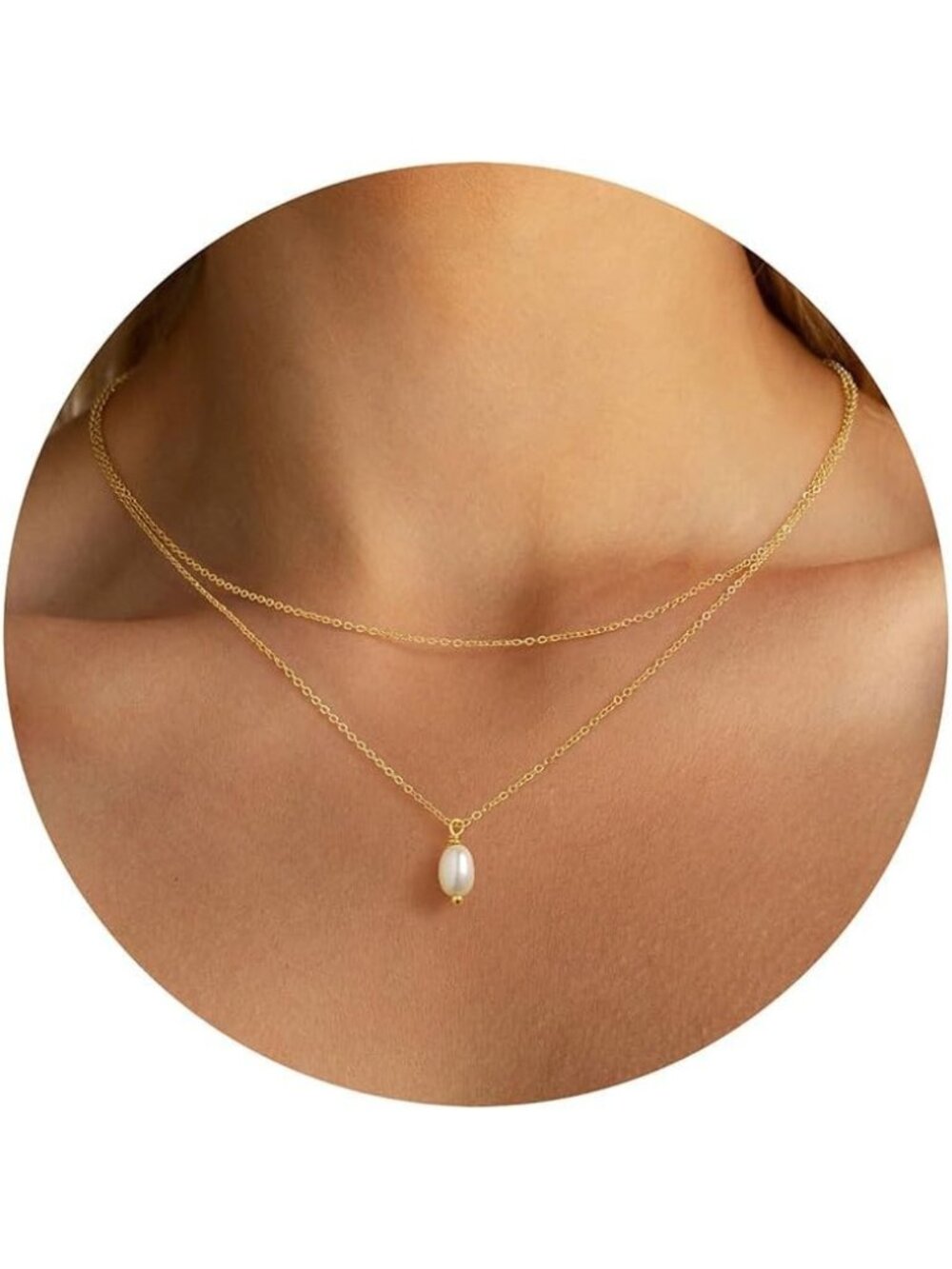 Women's Layered Pearl Gold Plated 14 Dainty Choker Pendant Elegant Necklace